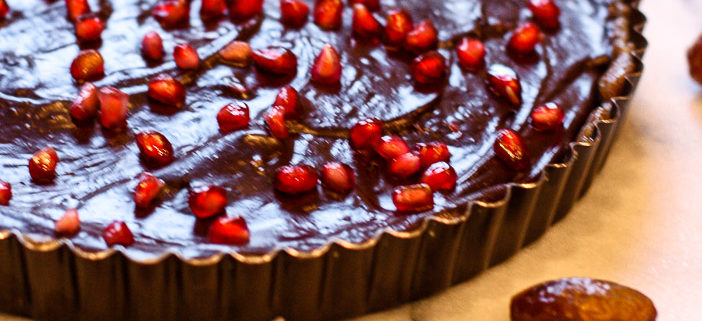 raw chocolate pomegranate tart
